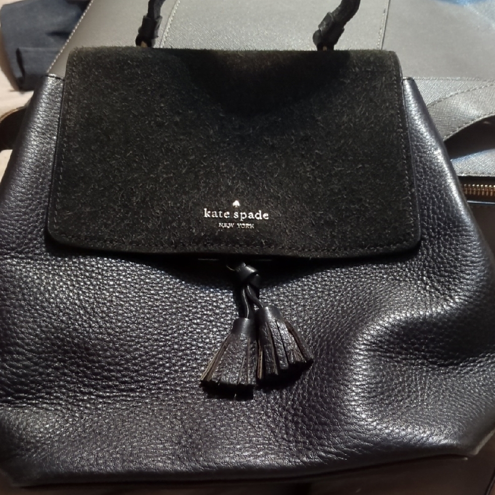 Kate Spade Black Textured Backpack with Tassels
